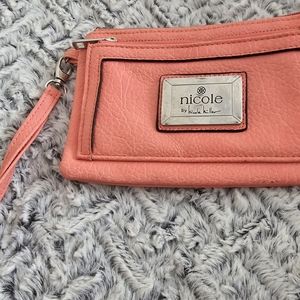 NICOLE MILLER  CLUTCH/ WRISTLET WALLET ZIPPERED WITH LOOP HANDLE peach color